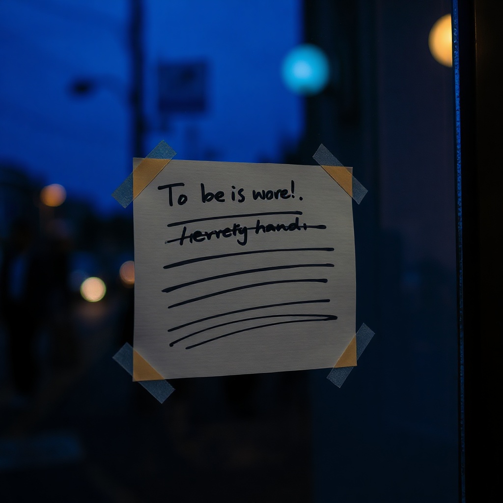 Taped note on glass door